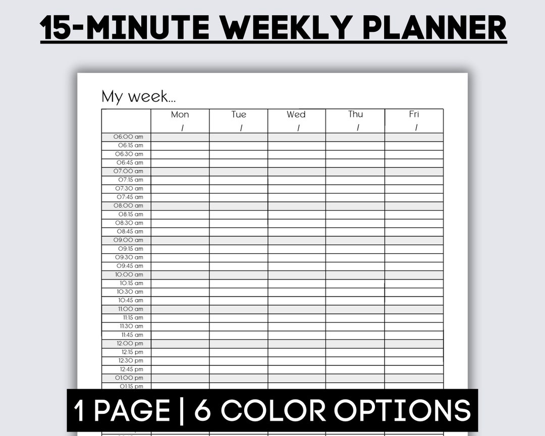 15-minute Weekly Planner: Productivity Schedule (PDF) - Etsy