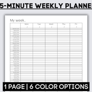15 Minute Weekly Planner Page, Printable 15-minute planner, Appointment Page, Productivity Schedule Page, Monday to Friday Planner, PDF
