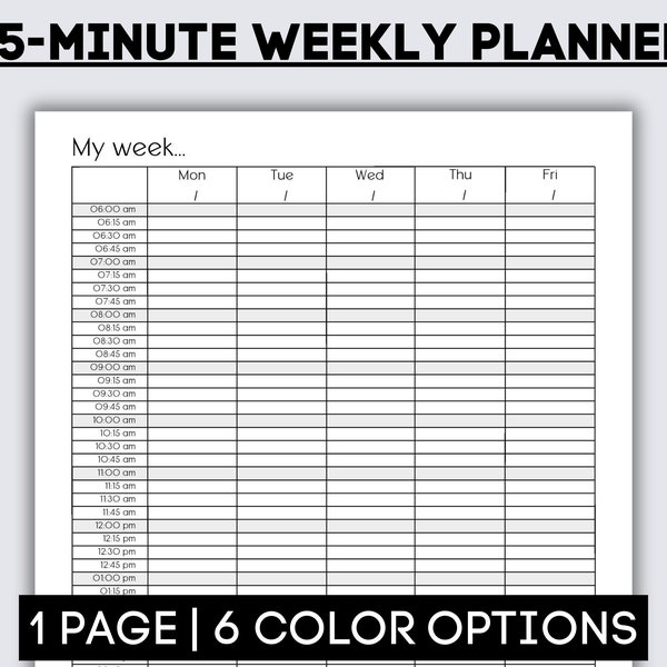 15 Minute Weekly Planner Page, Printable 15-minute planner, Appointment Page, Productivity Schedule Page, Monday to Friday Planner, PDF