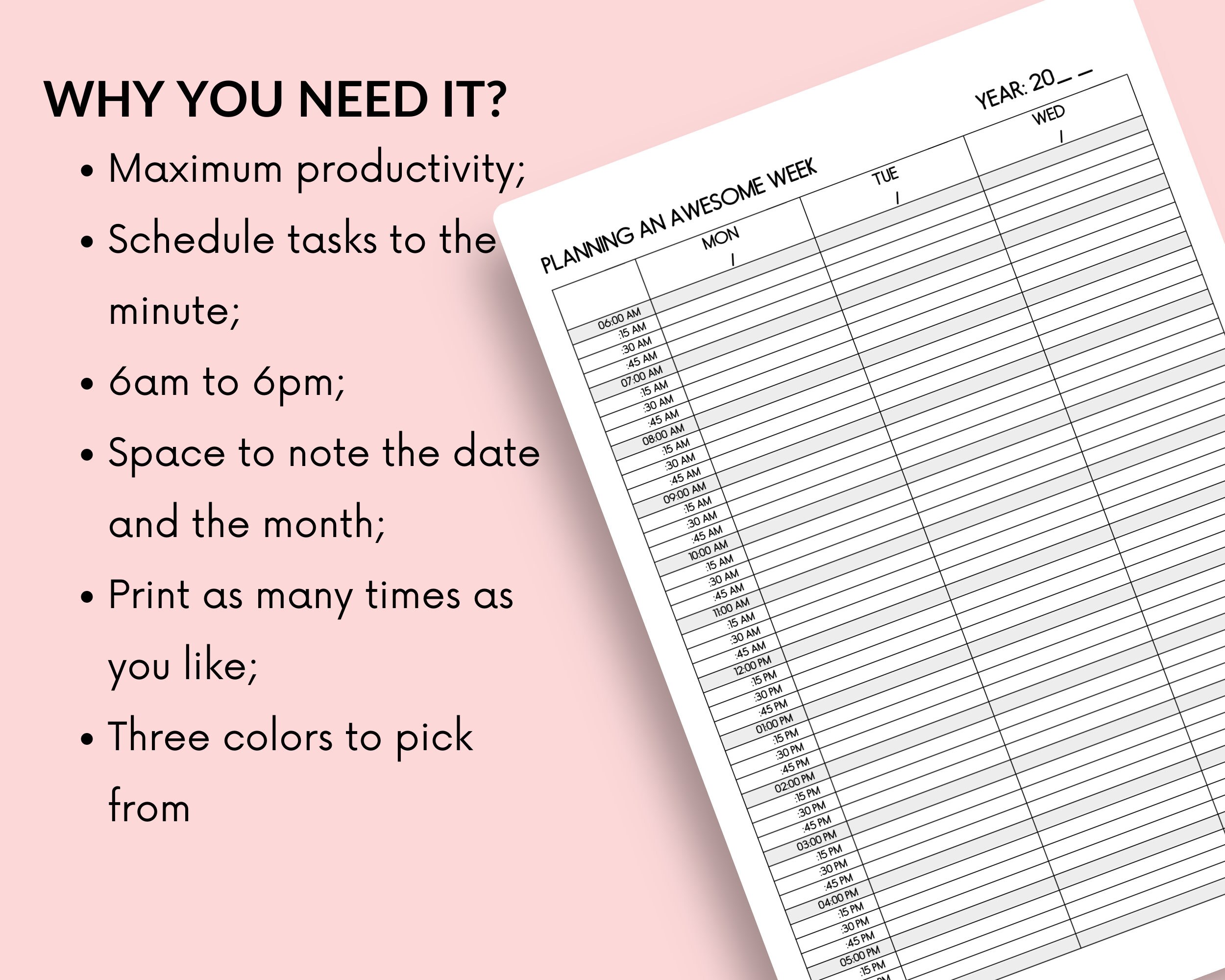 15 Minute Weekly Planner in Two Pages, Weekly Productivity Planner, 15 ...