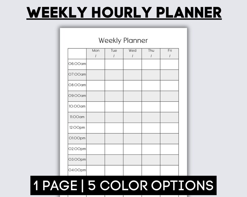 Hourly Planner Printable, Monday to Friday Weekly Planner Page, 6 Am to ...