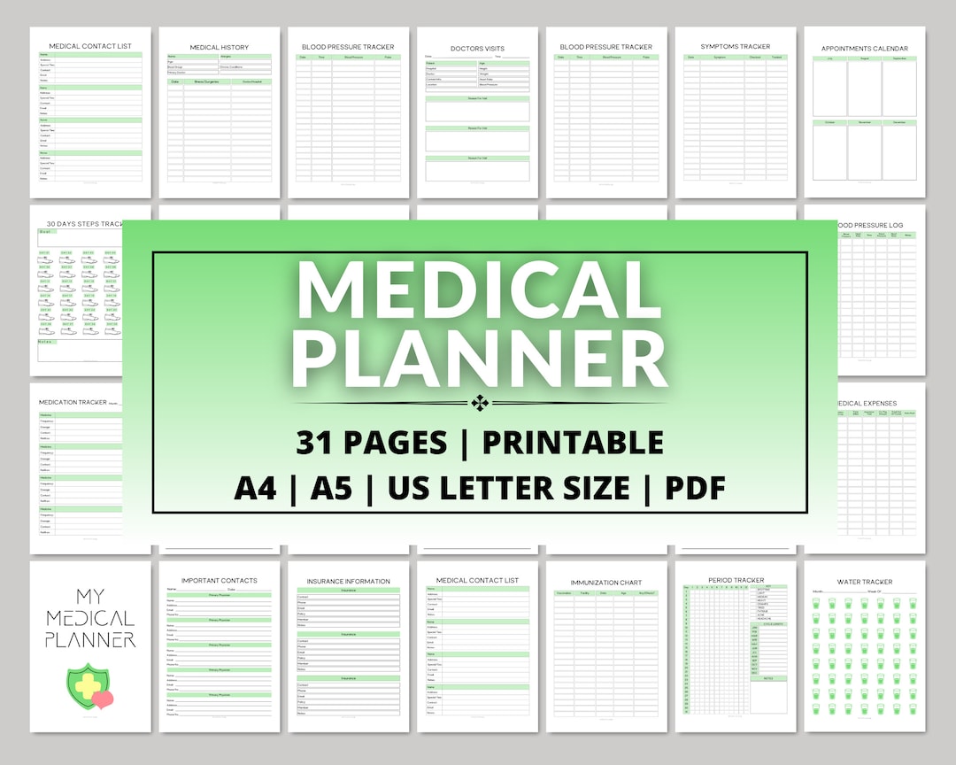 Medical Planner Printable for Keeping Medical History, Health Trackers ...