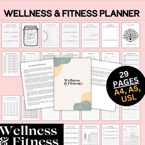 Planificador de bienestar y fitness, diario y planificador imprimible de autocuidado, amor propio, gratitud y fitness, tamaño A4, A5, carta (EE. UU.)