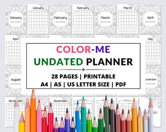 Coloring Calendar Planner: Monthly, Weekly, Daily Pages (Digital Download)