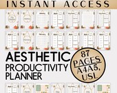 Aesthetic Productivity Planner with Stickers, Monthly Calendar (Printable)