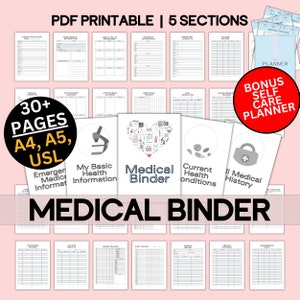 Medical Binder Printable for General Health Records, Keeping Family History, Doctors Appointments, Medication Tracker, Health Goals