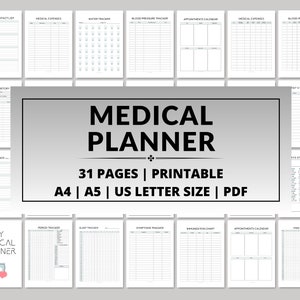 Medical Planner Printable for Keeping Medical History, Health Trackers, and Medical Information Binder, Various Sizes