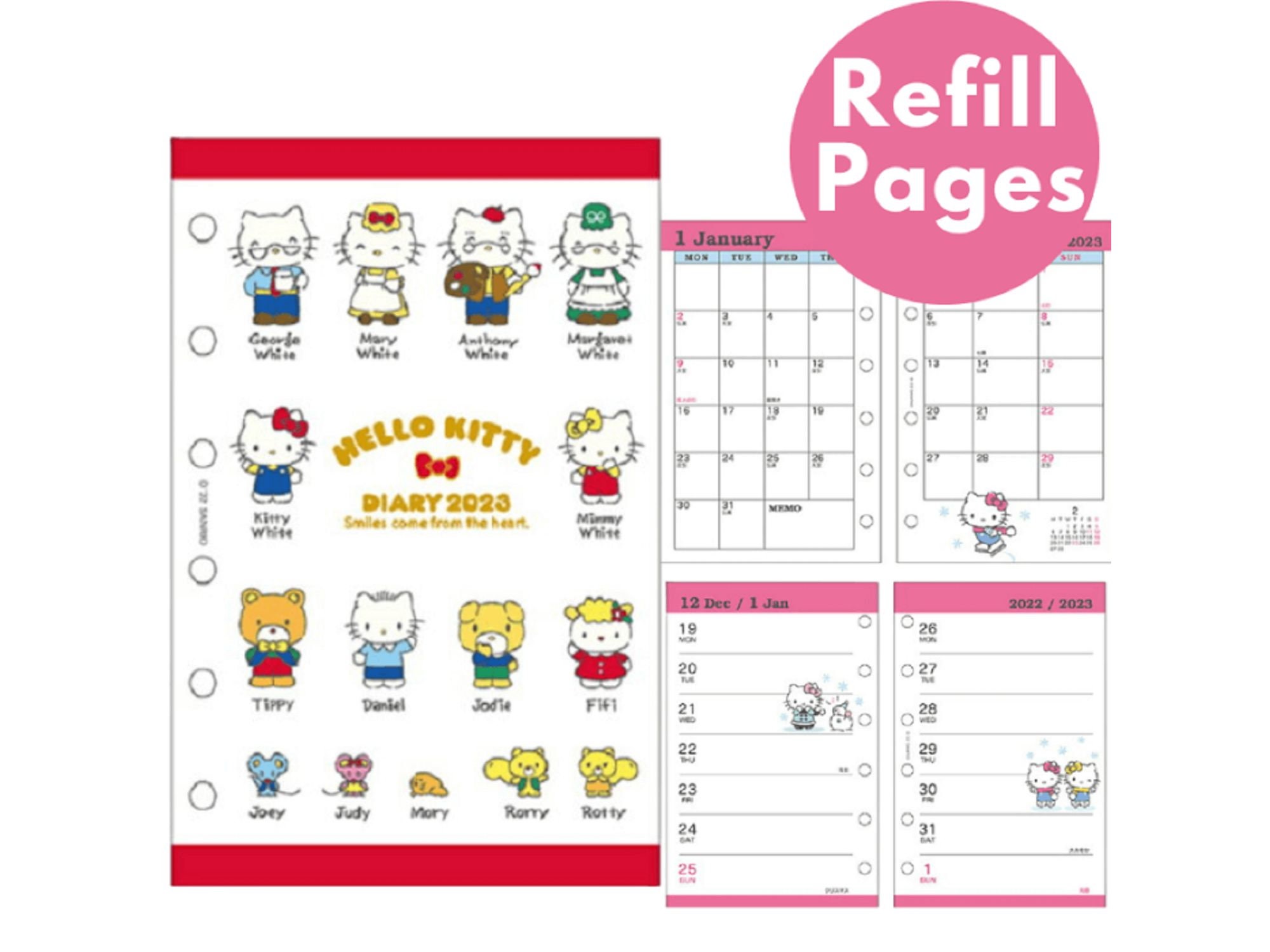 2022 - 2023 Hello Kitty & Mimmy Agenda Refills for FF Pocket Organiser RED  Sanrio Japan Planner Setup Inspired by You.