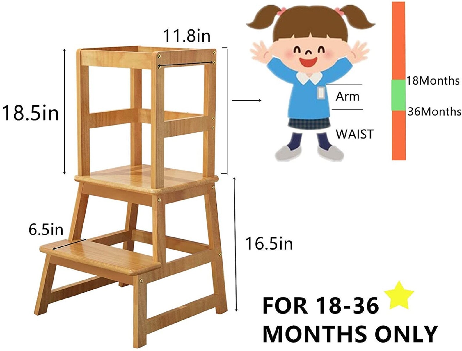 Kitchen Helper Stool for Kids and Toddlers with Safety Rail | Etsy
