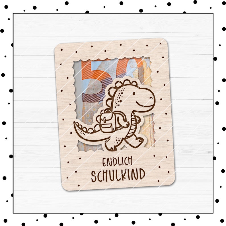 Laser file back to school money gift dinosaur SVG EPS DXF voucher school child enrollment gift card holder Laser Cut Download v189 image 2