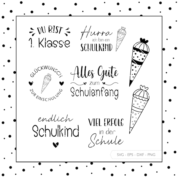 Plotterdatei Einschulung SVG Eps DXF PNG Vektor Laserdatei Deutsch Schulkind Schulanfang Schuleinführung Plotter Digitaler Download v22