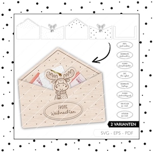 Laserdatei Briefumschlag Weihnachten Rentier Elch Geldgeschenk SVG EPS PDF Gutscheinverpackung Geschenkverpackung Laser Datei 706