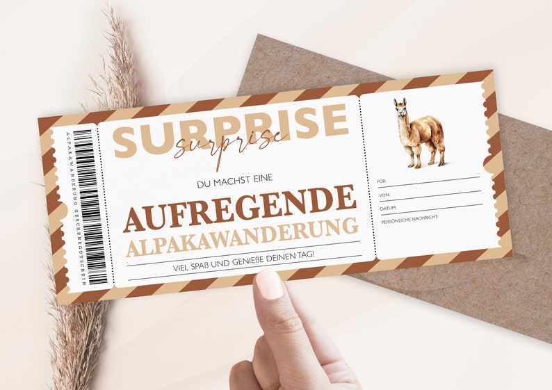 Personalized voucher alpaca hike ticket PDF download alpaca excursion editable vouchers for printing and filling out v2 image 4