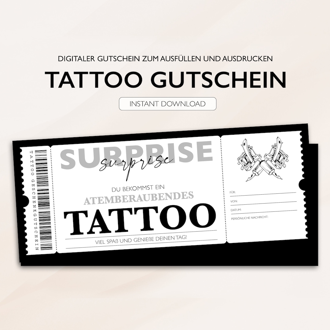 Personalisierter Gutschein Tattoo Ticket PDF Download Tattoogutschein