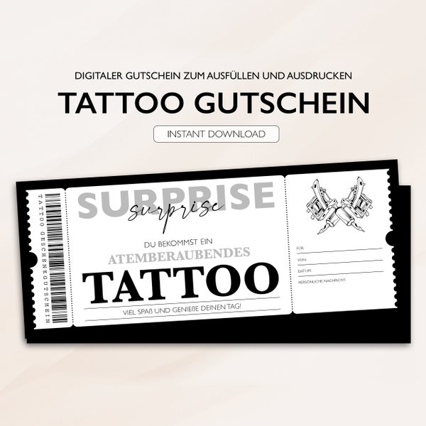 Personalisierter Gutschein Tattoo Ticket PDF Download Tattoogutschein Gutscheinkarte Bearbeitbare Gutscheine Zum Ausdrucken Zum Ausfüllen v2