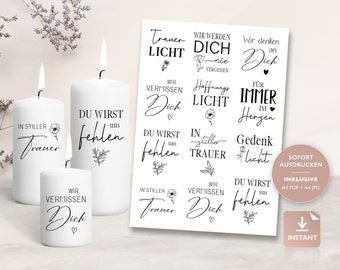 Candle tattoos mourning lettering memorial light PDF candles water slide film for block candles pillar candles decorating candles | To print