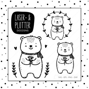 File plotter orso SVG Eps DXF PNG | Digistamp Cute Bear File laser Taglio laser Plotter file di taglio Download digitale v183