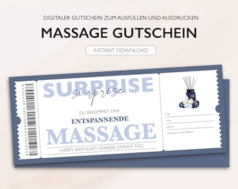 Personalisierter Gutschein Massage Ticket PDF Download Massagegutschein Gutscheinkarte Bearbeitbare Gutscheine Zum Ausdrucken Zum Ausfüllen