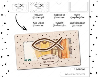 Laserdatei Kommunion Geldgeschenk Umschlag SVG EPS DXF Briefumschlag Kommunion Geldhalter Laser Cut Digitaler Download v194