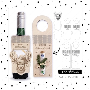 Laserdatei Flaschenanhänger Weihnachten SVG EPS PDF Rentier Geldgeschenk Geschenkverpackung Gutschein Laser Datei 736