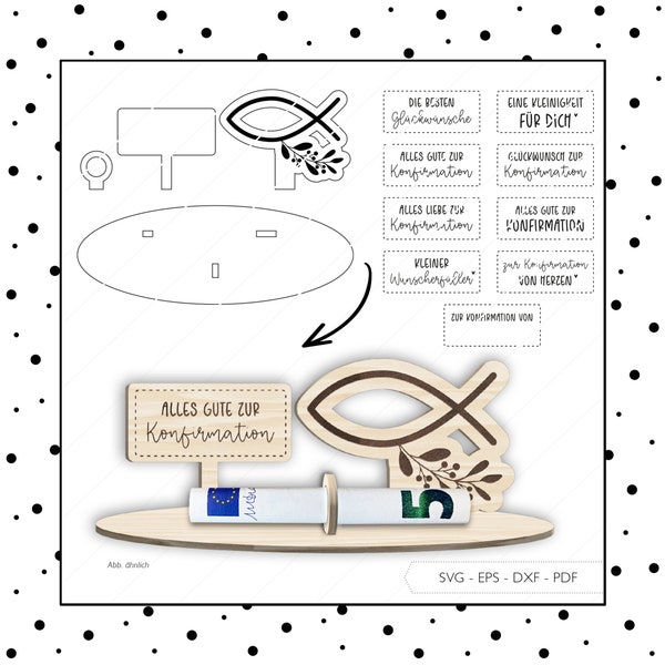 Laserdatei Geldgeschenk Konfirmation SVG EPS DXF Geldschein Geldhalter Geldscheinhalter Laser Cut Digitaler Download v129