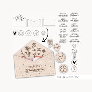 Laserdatei Briefumschlag Geldgeschenk SVG EPS DXF Geburtstag Gutschein Verpackung Plotterdatei Umschlag Laser Cut Digitaler Download v333