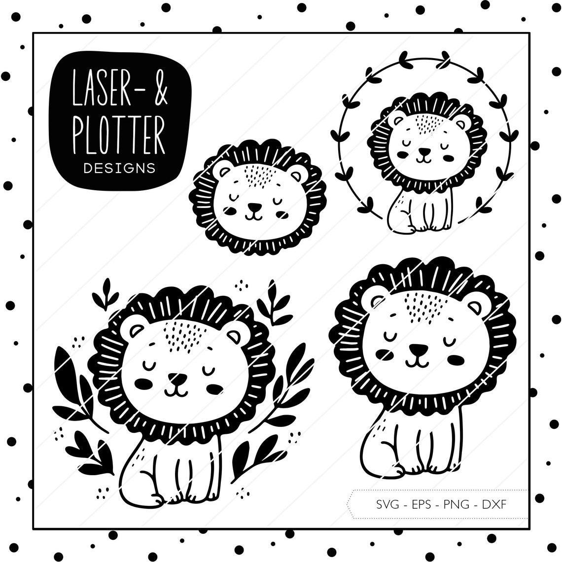 Plotter File Lion SVG Eps DXF PNG | Digistamp Cute Lion Laser File ...