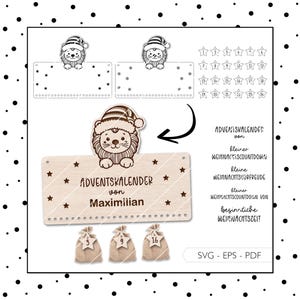 Laser file Advent Calendar SVG EPS PDF Vector Christmas Advent Lion Advent Calendar Numbers Laser Cut Digital Download v572