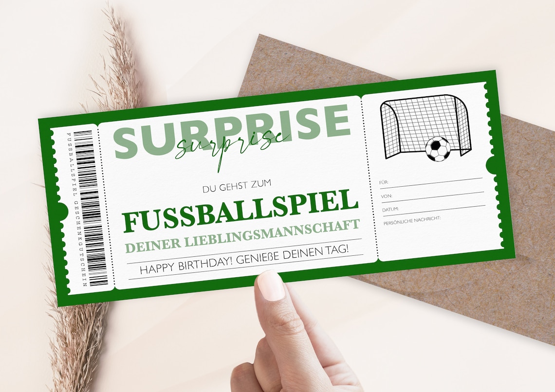 Eintrittskarte Gutschein Fussball Ticket Vorlage Kostenlos Personalisierter Gutschein Fussball Ticket PDF Download - Etsy.de