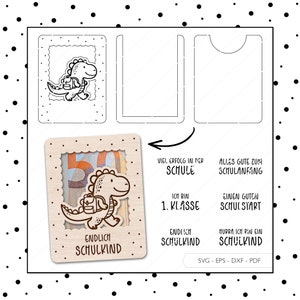 Arquivo a laser de volta às aulas, dinheiro, presente, dinossauro, SVG, EPS, DXF, voucher, escolar, criança, matrícula, presente, cartão, titular, corte laser, download, v189