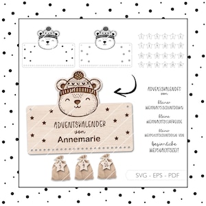 Laser File Advent Calendar SVG EPS PDF Christmas Advent Bear Advent Calendar Numbers Digital File 673