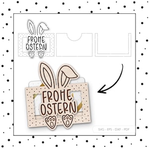 Fichier laser Joyeuses Pâques Argent Cadeau Enveloppe SVG EPS DXF Vector Easter Bunny Voucher Gift Card Holder Laser Cut Digital Download v91