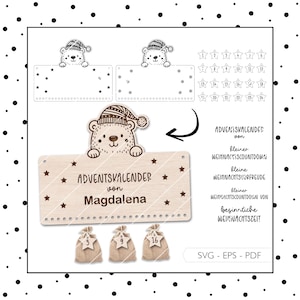 File laser Calendario dell'Avvento SVG EPS PDF Avvento di Natale Orso Calendario dell'Avvento Numeri Taglio laser Download digitale v599