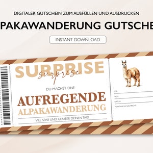 Personalisierter Gutschein Alpakawanderung Ticket PDF Download Alpaka Ausflug Bearbeitbare Gutscheine Zum Ausdrucken Und Zum Ausfüllen v2 Bild 2