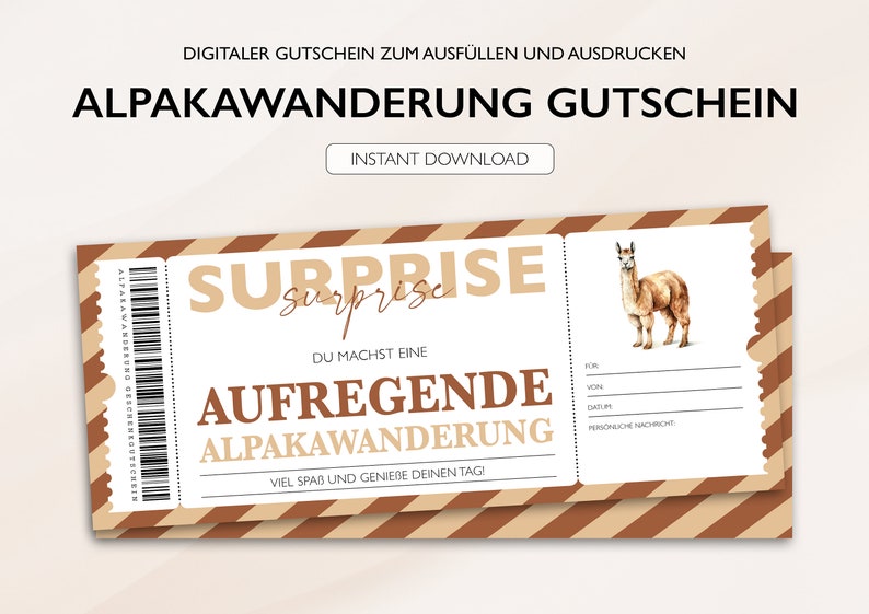 Personalized voucher alpaca hike ticket PDF download alpaca excursion editable vouchers for printing and filling out v2 image 2