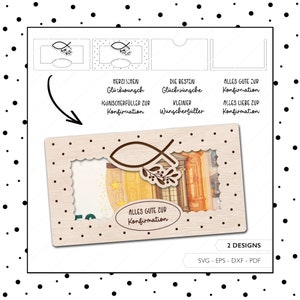 Archivo láser Confirmación Dinero Regalo Sobre SVG EPS DXF Sobre Confirmación Titular de dinero Corte láser Descarga digital v191