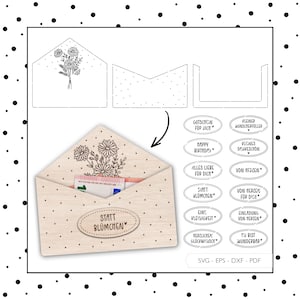 Archivo láser sobre flores dinero regalo SVG EPS DXF vector vale embalaje plotter archivo corte láser descarga digital v97