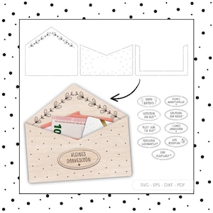 Archivo láser sobre dinero regalo SVG EPS DXF vector vale embalaje plotter archivo corte láser descarga digital v74