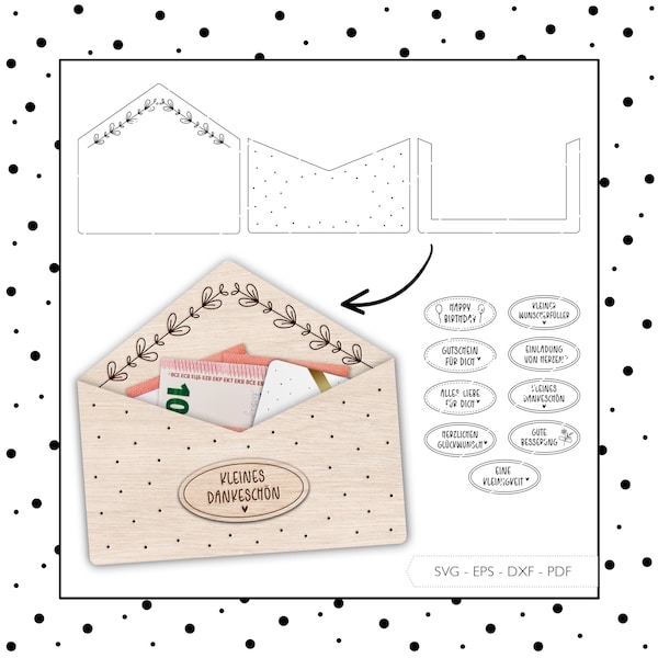Laserdatei Briefumschlag Umschlag Geldgeschenk SVG EPS DXF Vektor Gutscheinverpackung Plotterdatei Laser Cut Digitaler Download v74