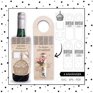 Etiqueta de garrafa com arquivo a laser, aniversário, svg, dinheiro, presente, cupcake, muffin, embalagem de presente, voucher, arquivo de corte a laser 752