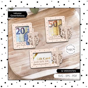 Archivo láser de regalo de dinero SVG para bautismo, confirmación, comunión, porta dinero, tarjeta de regalo, cupón, corte láser, descarga digital 984