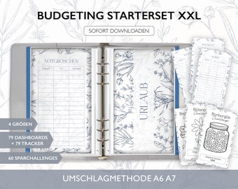 Starterset Budgetieren XXL STARTER SET - A6 A7 Umschlagmethode Budget Binder Download Challenges Budget Tracker Dashboards Deckblatt Pdf v34