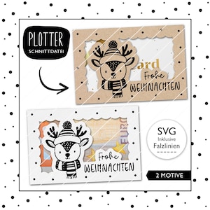 Plotterdatei Weihnachten Geldgeschenk SVG Schnittdatei Rentier Gutschein Verpackung Weihnachtsgeschenk Geschenkverpackung Digitale Datei 811