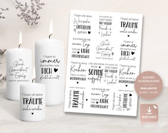 Candle tattoos birthday | Sayings PDF template candles water slide film for block candles pillar candles | Decorate candles | To print
