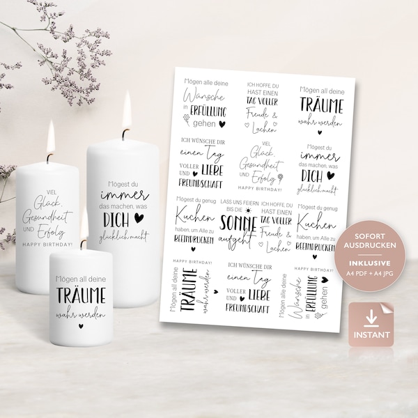 Candle tattoos birthday | Sayings PDF template candles water slide film for block candles pillar candles | Decorate candles | To print