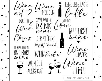 Plotter file wine SVG Eps DXF PNG | Wine love lettering sayings clipart plotter files German laser cut laser file digital download v56