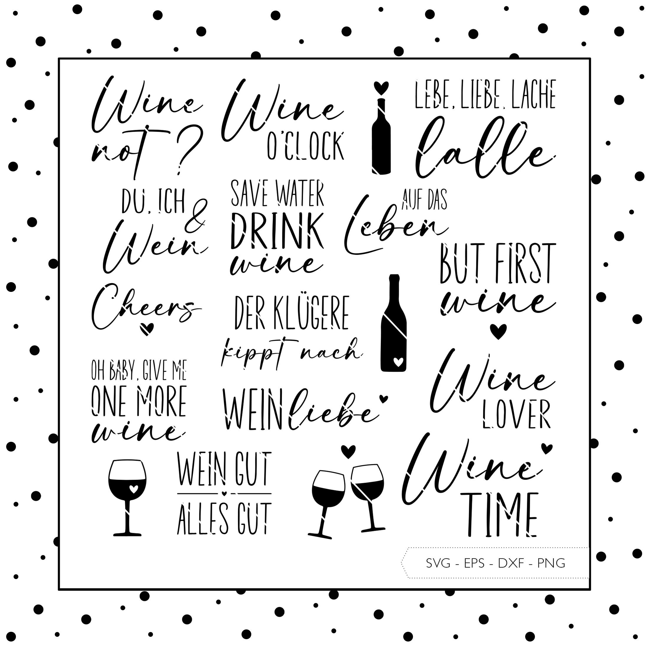 Plotter file wine SVG Eps DXF PNG | Wine love lettering sayings clipart plotter files German laser cut laser file digital download v56