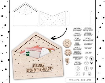Laser file envelope money gift SVG EPS DXF vector voucher coupon packaging laser cut digital download v88
