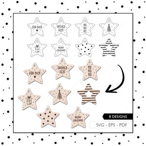 Laserdatei Geschenkanhänger Sterne Advent SVG EPS PDF Plotterdatei Stern Weihnachten Anhänger Laserdatei Laser Cut Digitaler Download v578