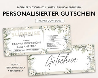 Download do PDF do voucher personalizado | Voucher para imprimir e preencher Cartão de voucher Vouchers editáveis para dar de presente